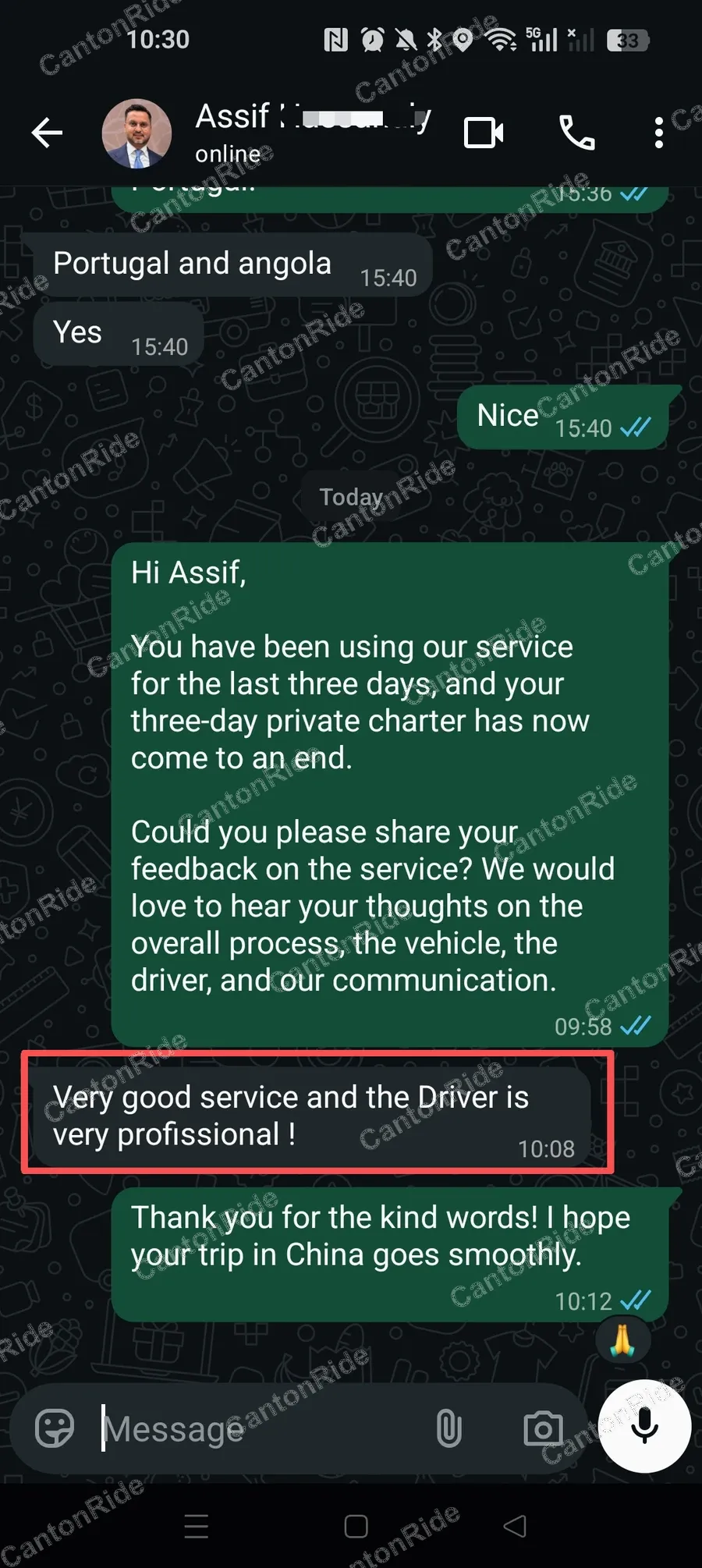 Conversation with Assif after their CantonRide trip