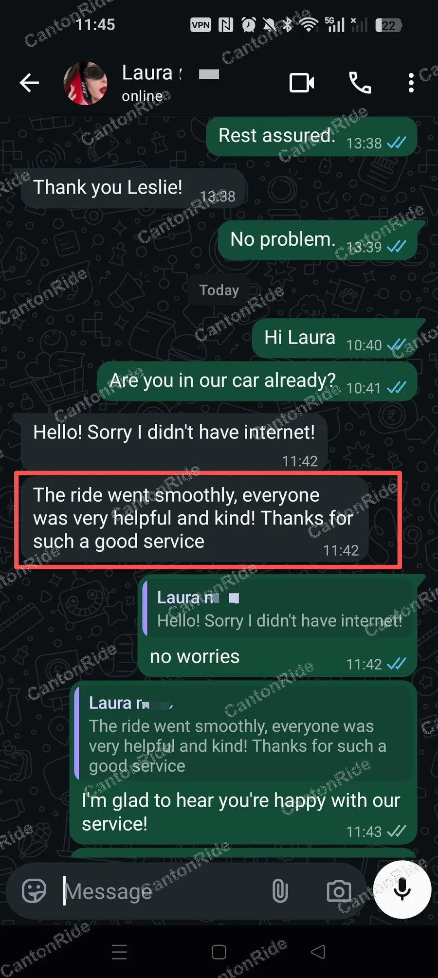 Conversation with Laura after their CantonRide trip