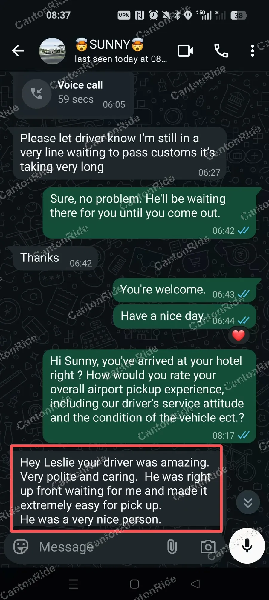 Conversation with Sunny after their CantonRide trip